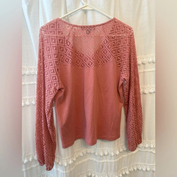Cobble Lane long sleeve mauve pink blouse with lace detail size L - Picture 3 of 6
